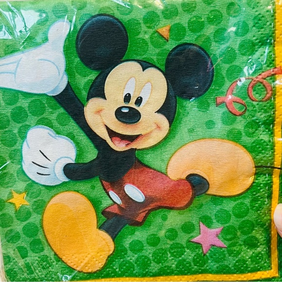 Disney Mickey Mouse Y2K Beverage Napkins Pack of 16 Green Yellow Birthday Star - Picture 9 of 9